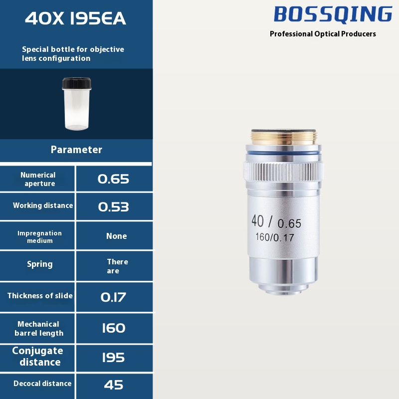 4X 10X 20X 40X 60X 100X Achromatic Objective Lens 195 Mm Conjugate Distance Tube Length 180Mm Biological Microscope Objective: Silver