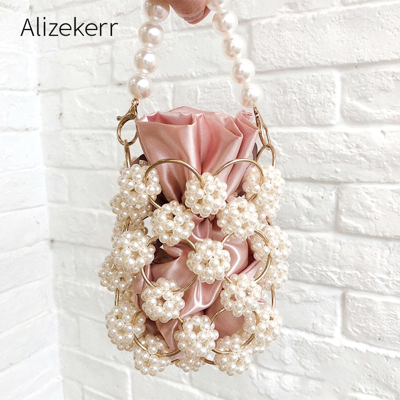 Aushöhlen Perle Abend Taschen Frauen Luxus Kleine Perlen Perle Kupplung Geldbörsen Und Handtaschen Damen Woven Schulter Tasche Hochzeit Party