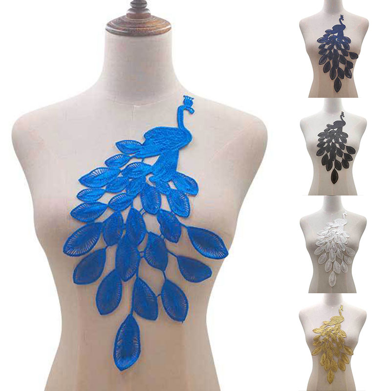 Fahion Water-soluble Lace Cloth Stickers Peacock Pattern Hollow Women Embroidery DIY Lace Accessories