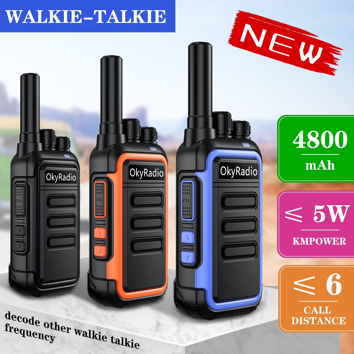 Werk Walkie-Talkie 6Km Call 4800Mah Batterij 5W Power Okyradio Draagbare Waterdichte Walkie-Talkie Sterke anti