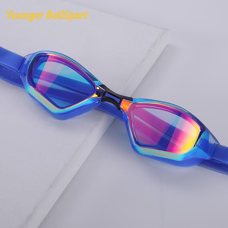Swimming Waterproof Soft Silicone Glasses Swim Eyewear Clear HD Anti-Fog UV Men Women Goggles Diving Glasses Adlut: dark blue-elec