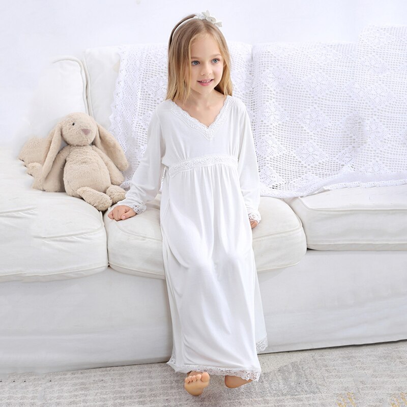 White Lace Pajamas For Girls Children Girl Nightgown Cotton Girls Princess Nightgown Child Girl Nightdress 2-10Y