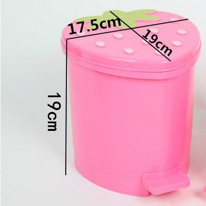 Söt rosa röd jordgubbssoptunna skrivbord bärbar plast mini sopkorg hem sovrum förvaring hink papperskorg med lock: Stor rosa
