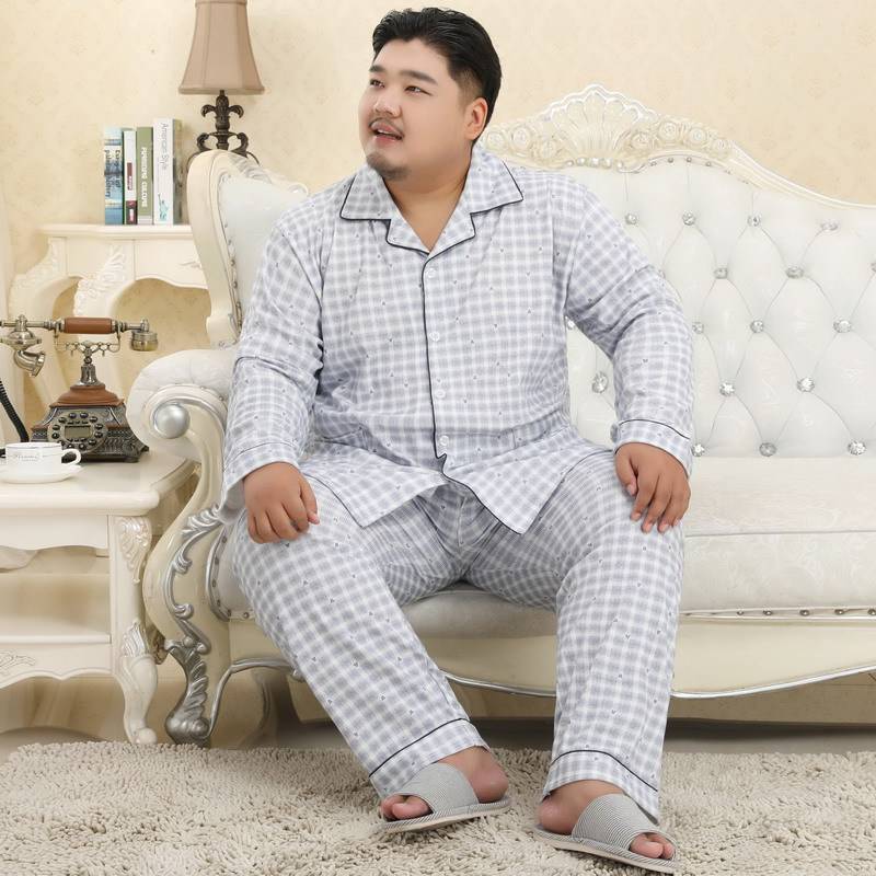 Heren katoenen pyjama's plus size dikke set geruite losse stijl comfortabel gezellig lounge homewear nachthemd nachtkleding pyjama 3xl-5xl: 8 / 5xl