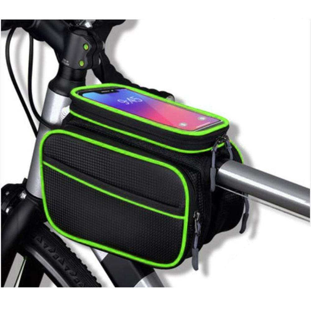 Goedkope fietstas voor mobiele telefoon, mountainbike, touchscreen tas, dubbele zadeltas, fietszadeltas, bovenbuistas, balktas