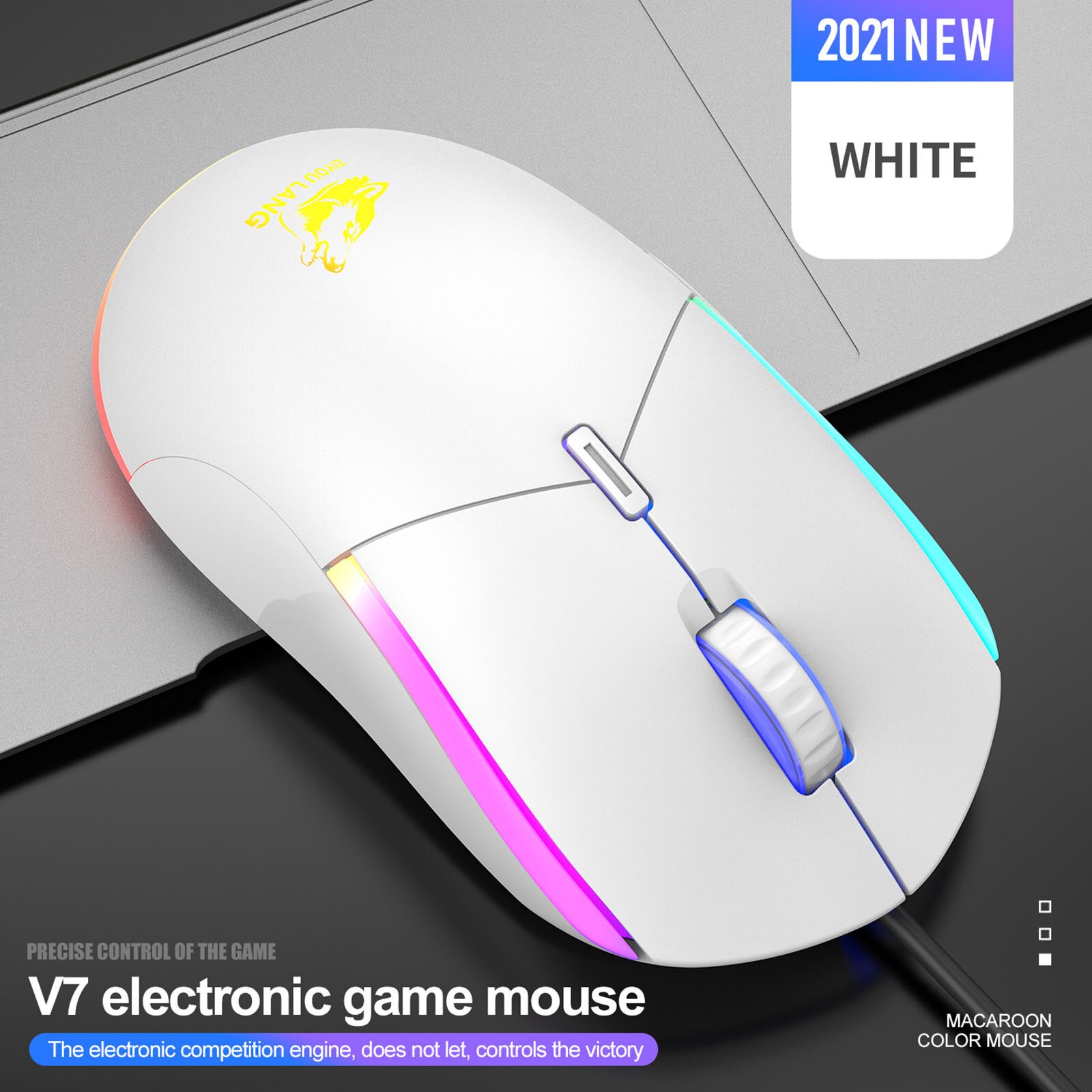 Gaming-maus mit 7 v 7 , 6 tastenbeleuchtung, optischer led-beleuchtung, 2400 dpi-einstellung, usb-anschluss für laptops und pcs: C