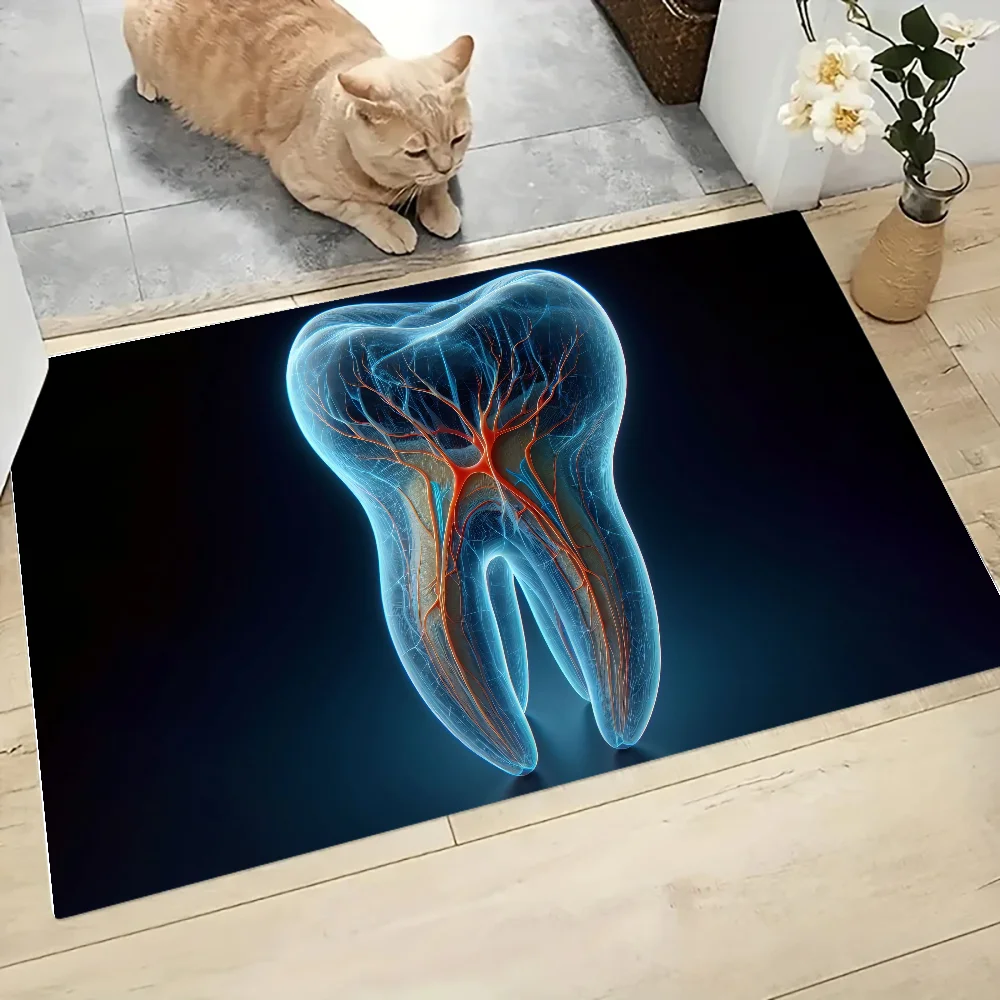 sterben Zahnarzt-Zahn-Bodenmatte, grafisch bedruckte Flanell-Fußmatten für Badezimmer, Küche, Eingang, Teppich, Heimdekoration: 50 cm x 80 cm / Lila