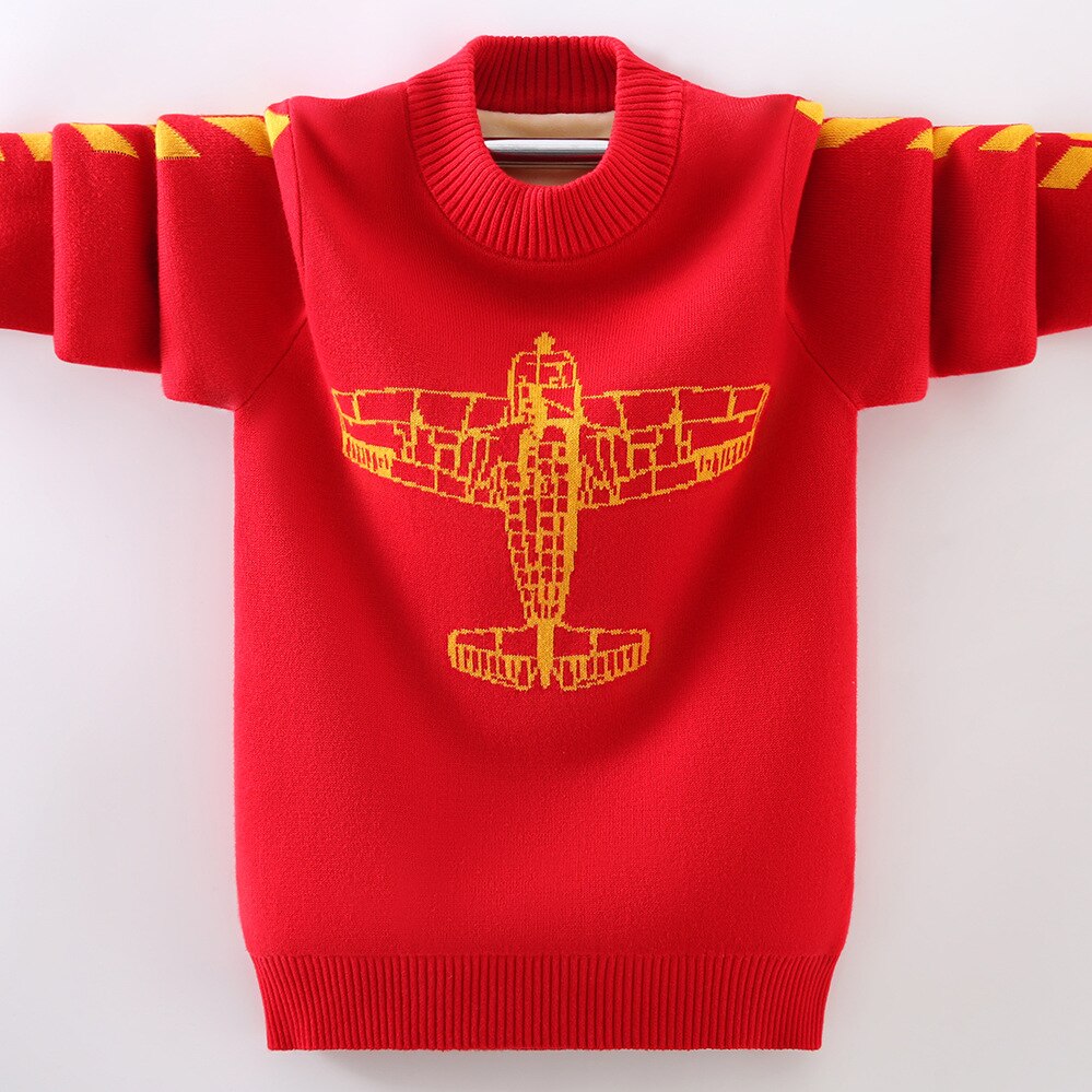 Suéter tejido pulóver para niños, ropa de invierno para mantener el calor, algodón, cuello redondo, 6-14: Rojo / 6