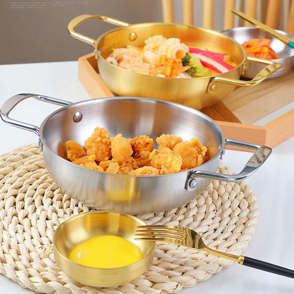 Stainless Steel Potted Dishes Thickened Seafood Grill Pan Double Ear Golden Ramen Soup Pot Instant Noodle Pot Mini Pot