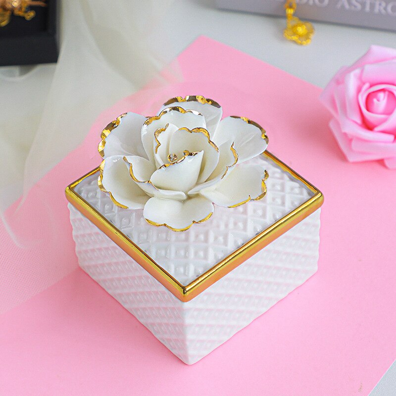 three-dimensional Handwork flowers storage jar ceramic crafts hand-painted gold home heart-shaped jewelry box storage box: G 02