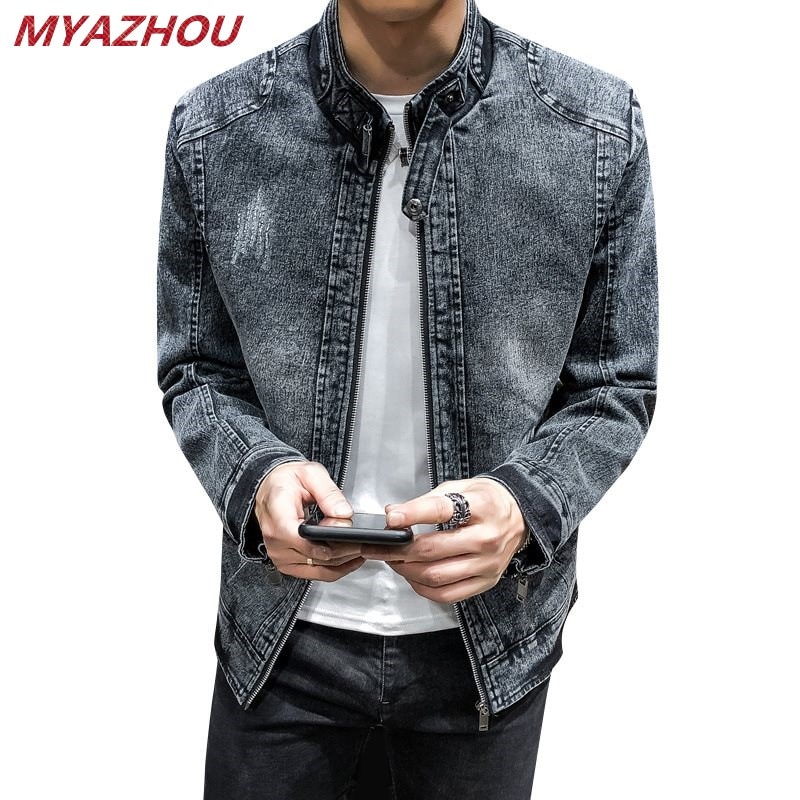 men's jacket retro denim jacket men's trend Slim solid color casual jacket men's denim jacket