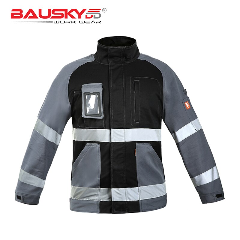 High visibility jacket safety reflective workwearconstruction uniform: Grey / M-(170-92)