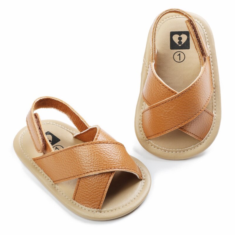 Baby Boys Girls Roma Sandals Cross Hollow Out Soft Sole Summer Beach Shoes First Walkers: Brown / 13
