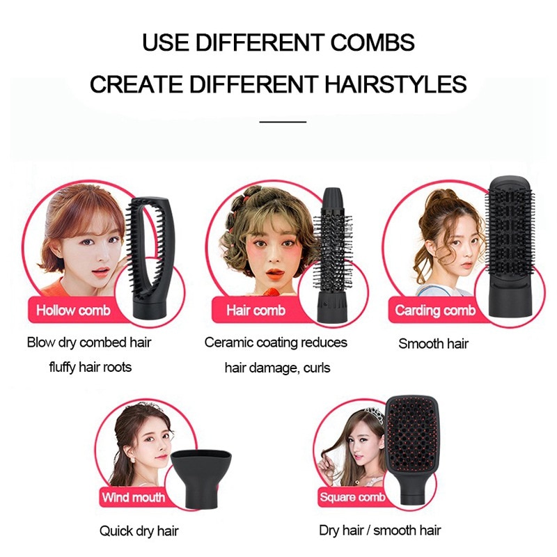 One Step Hair Dryer and Volumizer, 5 IN 1 Hair Straightener Curler Comb Electric Blow Dryer With Comb Roller Styler