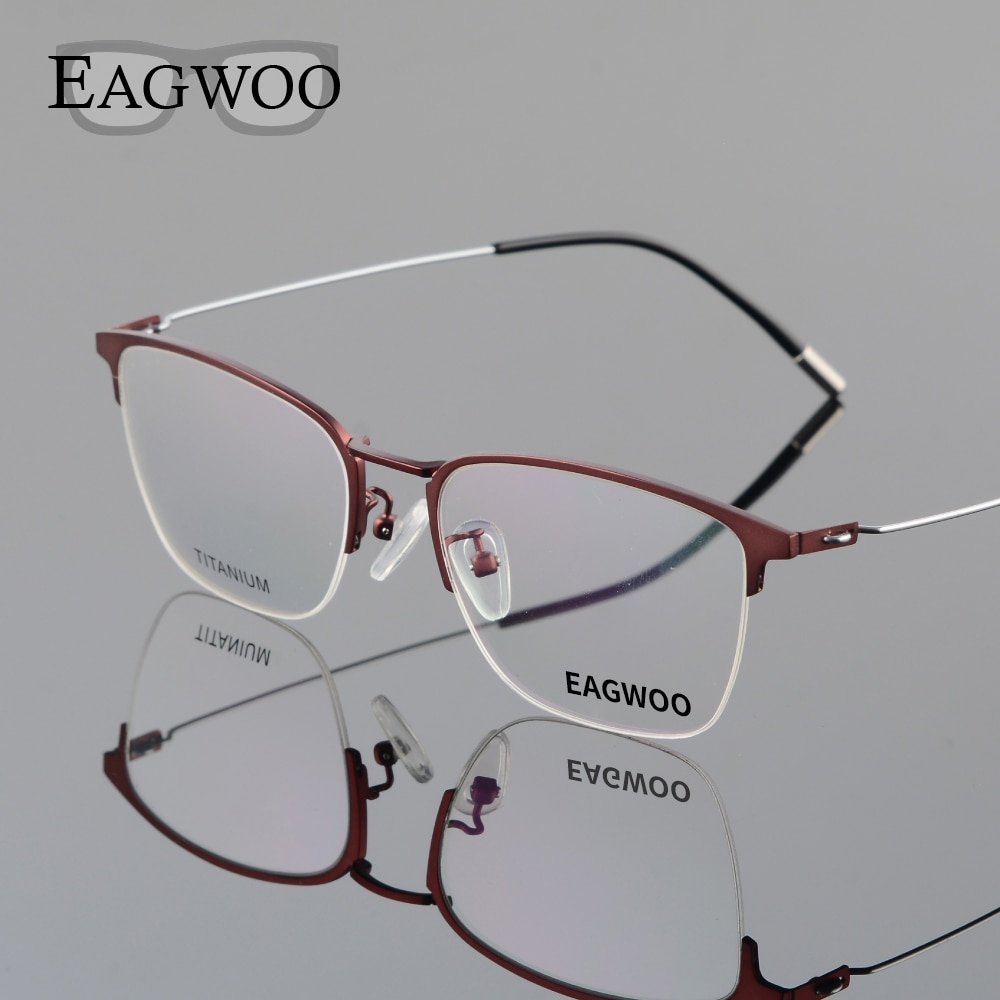 Eagwoo Titanium Eyeglasses Half Rim Optical Frame Prescription Spectacle Wire Temple Glasses Men Slim Light Eye glasses 5201