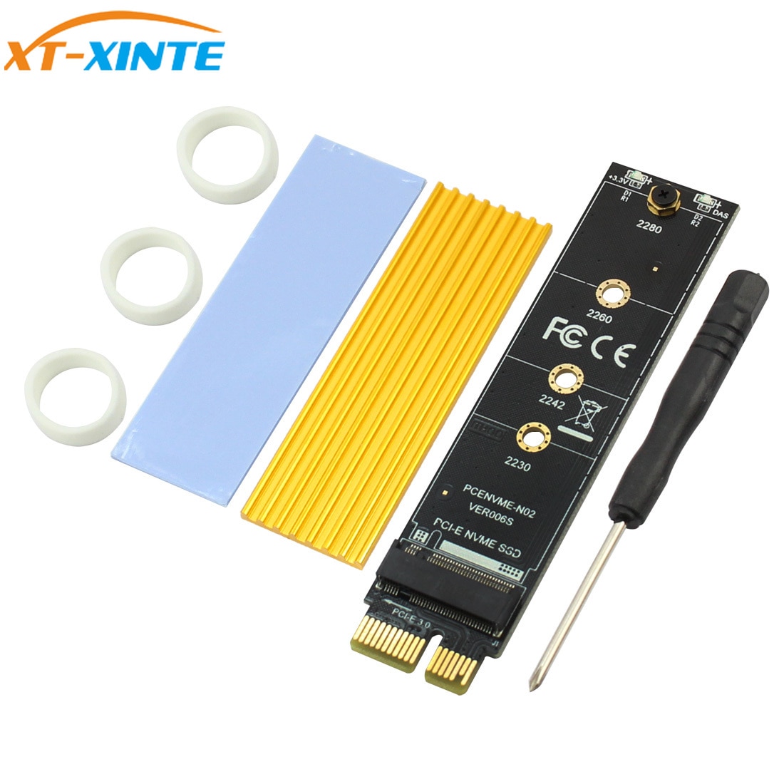 PCI-E PCI Express 3.0 X1 to M.2 M KEY Interface for NVMe SSD M.2 Riser Card Adapter Heatsink SSD 2230 2242 2260 2280 Full Speed: Yellow