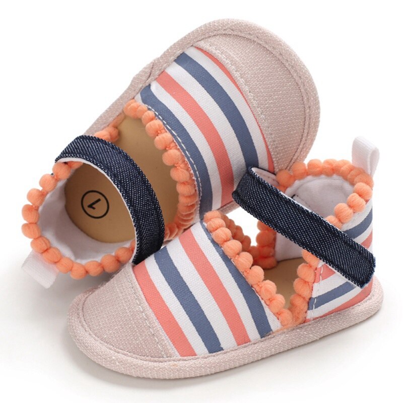 Newst Sommer Baby freundlicher Mädchen Sandalen Bunte Gestreiften Krippe Schuh freundlicher Atmungsaktive Anti-Unterhose Baumwolle Weiche Sohlen Schuhe