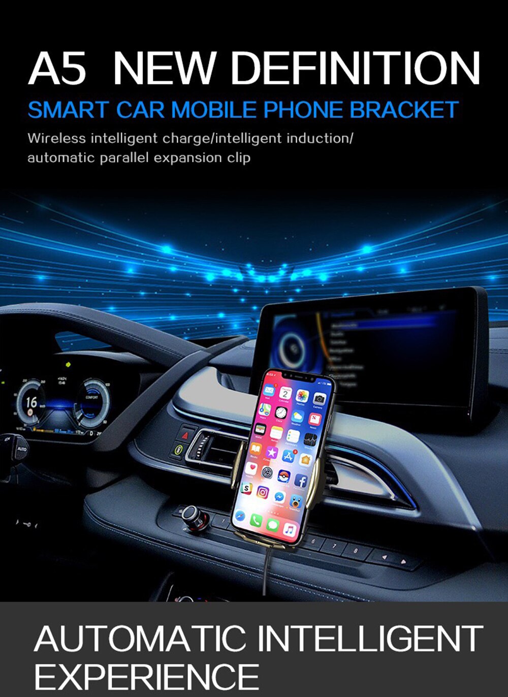 10W Car Wireless Phone Charger Automatic Clamp Charge Tough Glass Panel Holder foriphone 11pro 11 XS forHuawei Mate30pro P30pro