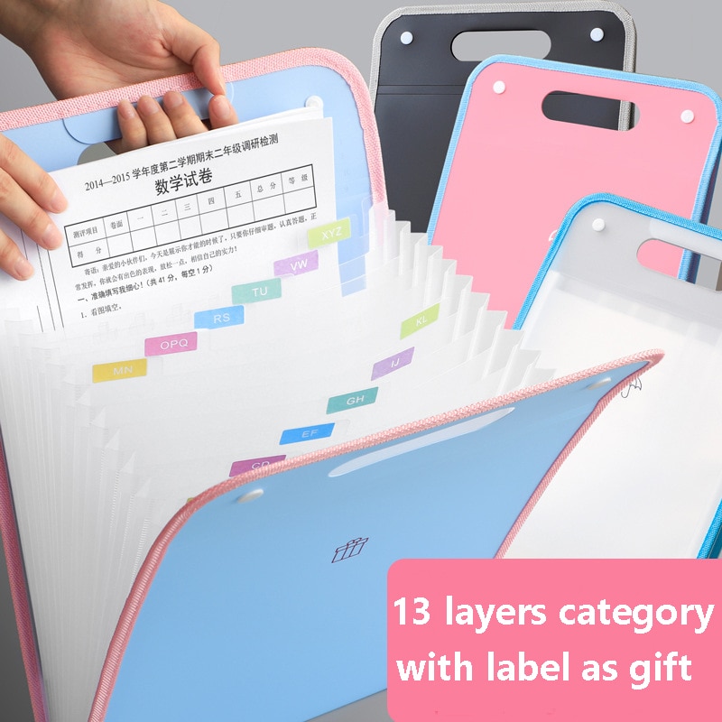 13 Layers A4 Expanding File Folder Organizer Document Bags Test Papers Holder Handbag Free Index Label School Office Stationery