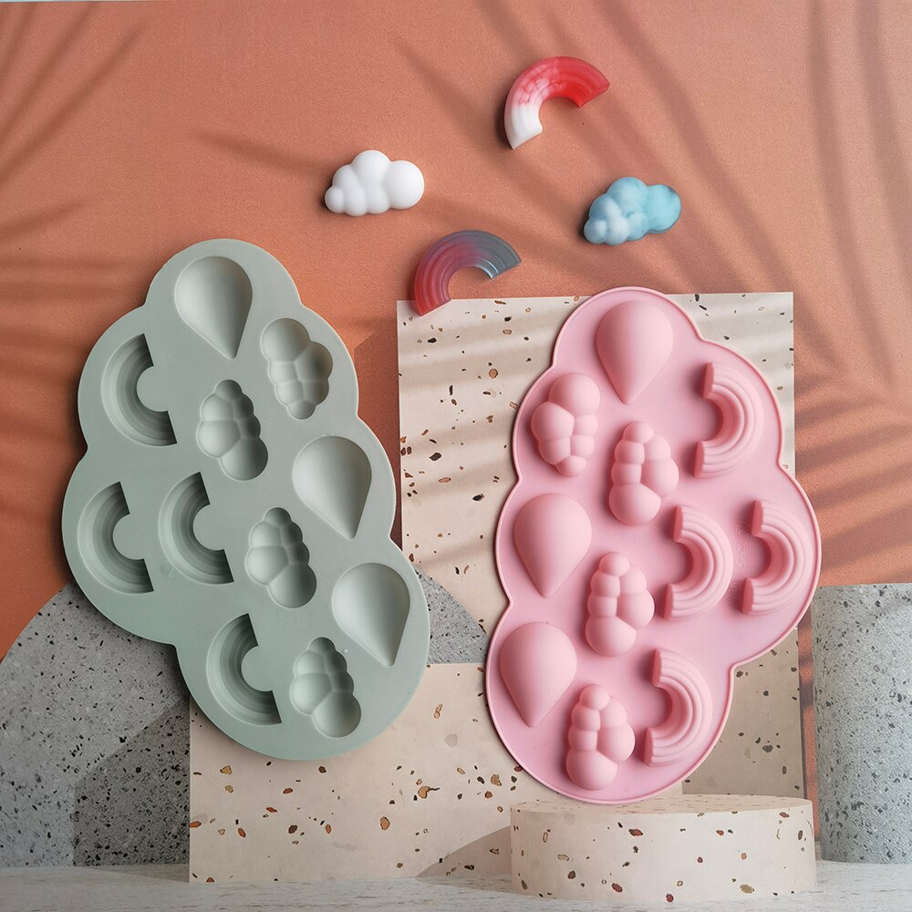 Molde de silicona con forma de gota de lluvia de nubes de arcoíris 3D, 11 cavidades, para hornear pasteles, Chocolate, Fudge, queso, cubitos de hielo