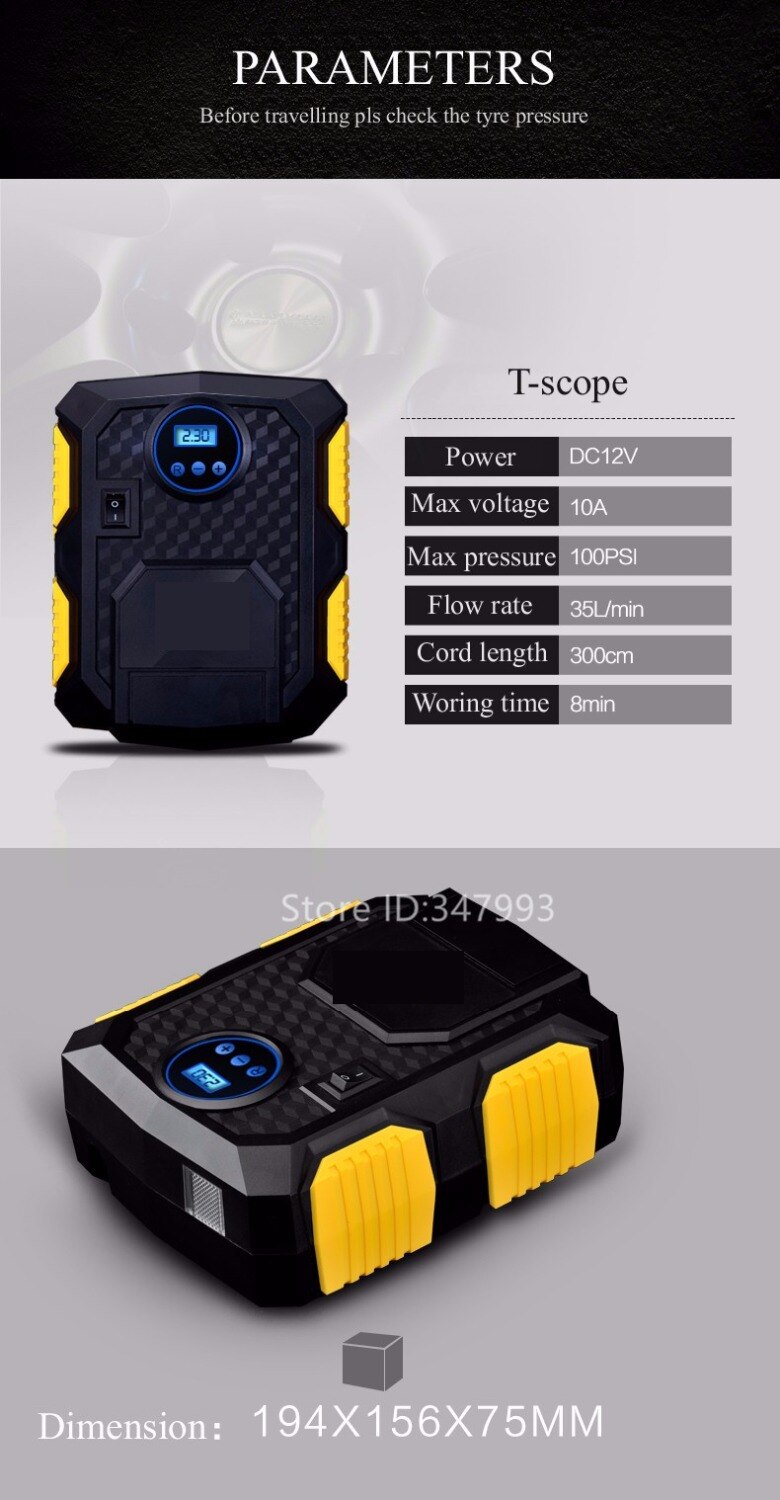 Digital Tire Inflator DC 12 Volt Car Portable Air Compressor Pump 150 PSI Car Air Compressor for Car Motorcycles Bicycles