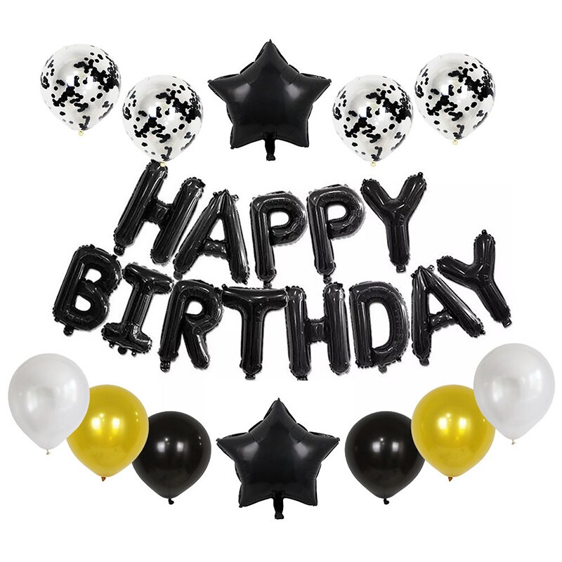 Gelukkige Verjaardag Brief Ballonnen Rose Goud Zilver Folie Alfabet Ster Hart Ballon Meisje Jongen Verjaardagsfeestje Decoratie Baby Shower: black