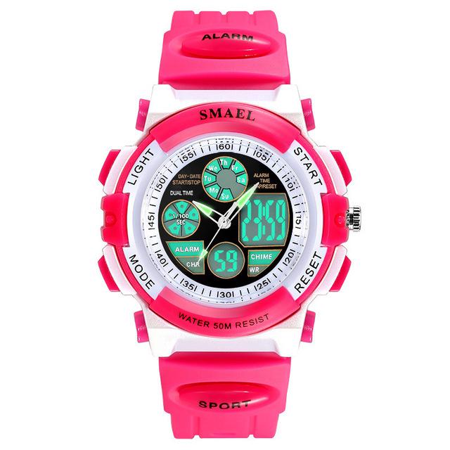 Mode Smael Top Kinderen Horloges Voor Meisjes Digitale Lcd 50m Waterdichte Horloges Led Student: Rose Red Dual