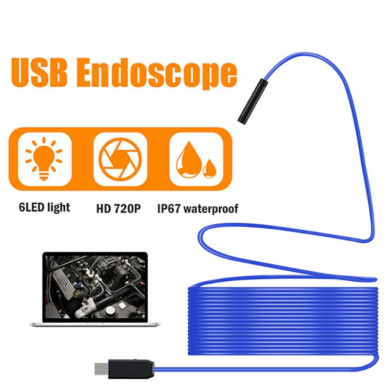 USB Endoscope Camera 720P Waterproof Snake Camera with 6 Adjustable LED For Windows & Macbook OS Computer