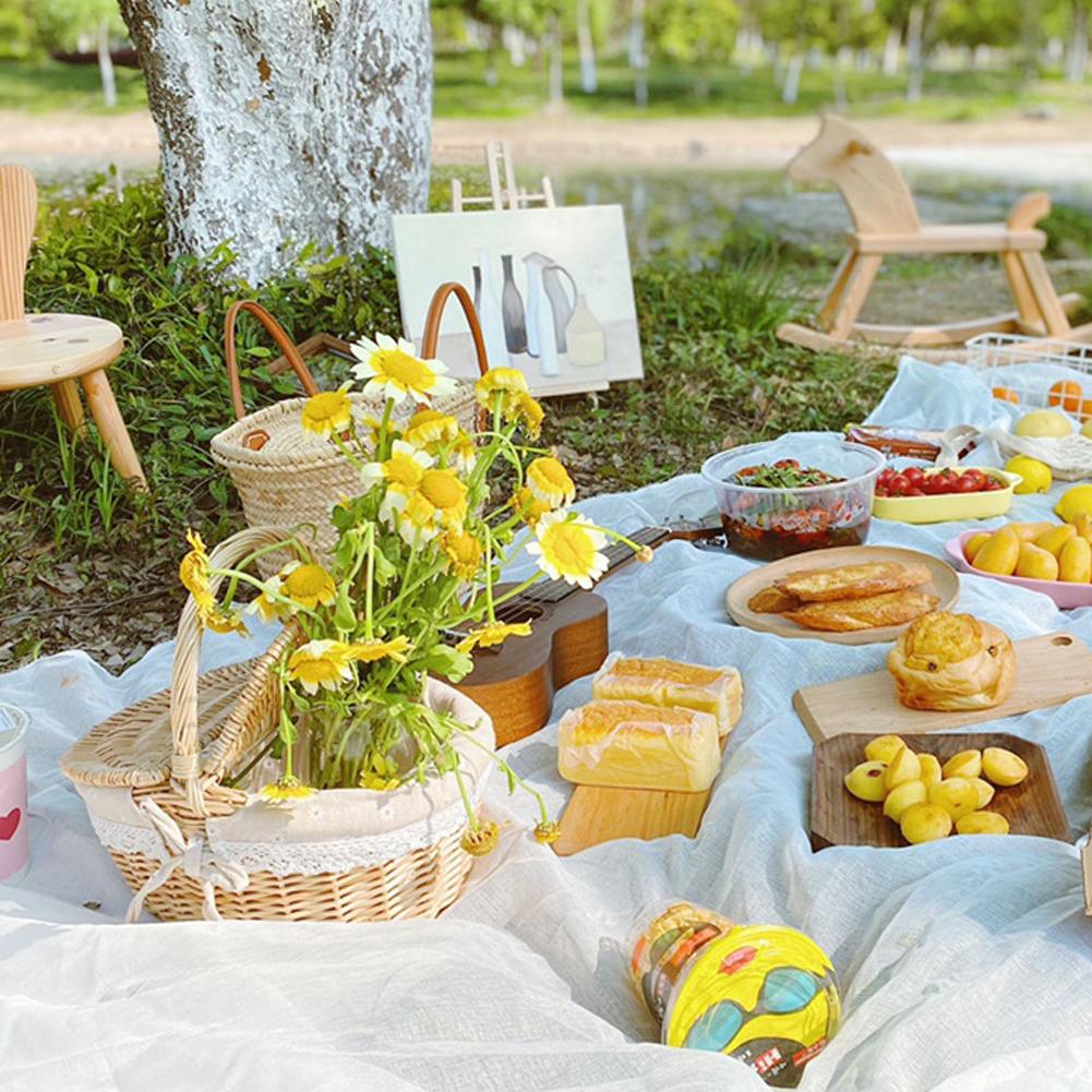 Håndlavet fletkurv med hank, picnickurv med låg, håndflettet multifunktionel fletkurv, skrivebordsdekorationsopbevaringsboks