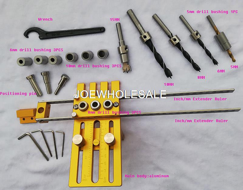 Woodworking tool,DIY Woodworking Joinery High Precision Dowel Jigs Kit,3 in 1 Drilling locator,08450A drilling guide kit
