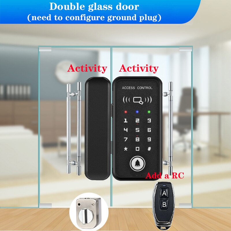 Frameless Glass Door Lock Office Glass Door Password Lock Single&Double Door Smart Card Key Door Lock XM-R1: B