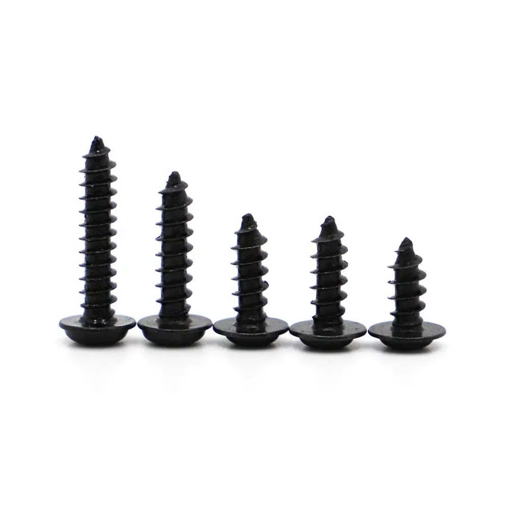 PWA M1.4 M1.7 M2 M2.3 M2.6 M3 M4 Zwart Gevoerde Ronde Kop Koolstofstaal Zelftappende Schroeven Met Pad