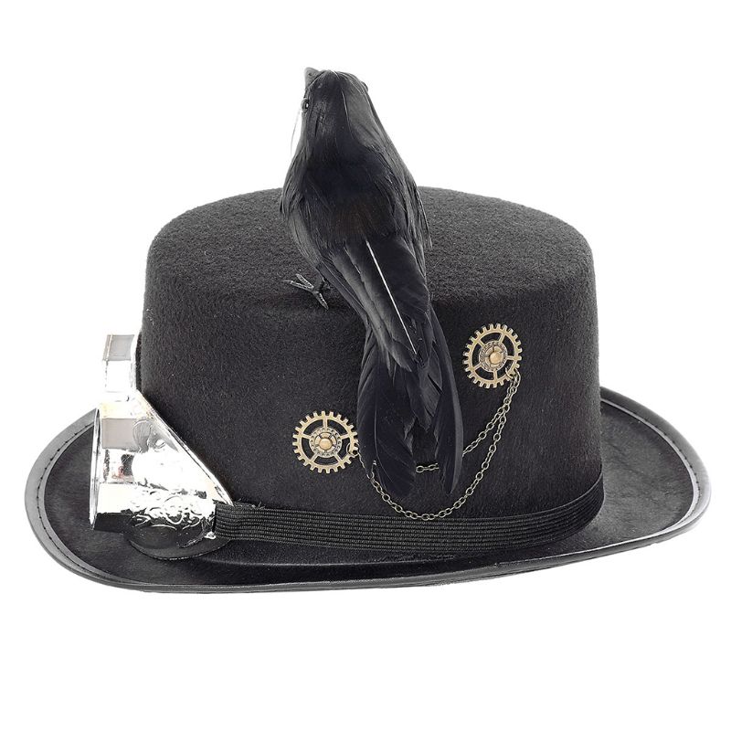 Carnaval Retro Gothic Top Hoed Steampunk Cosplay Zwarte Jazz Cap Met Kraai Bril