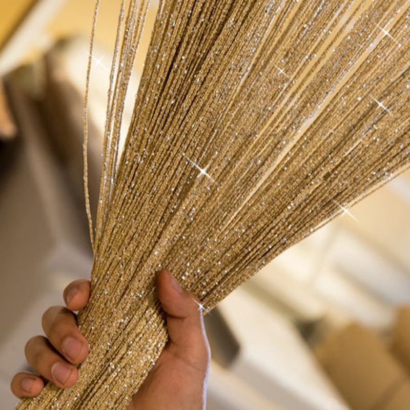 100*200CM Shiny Fringe String Curtain Tassel Flash Silver Line String Curtain Window Room Divider Fly Screen Door Hanging