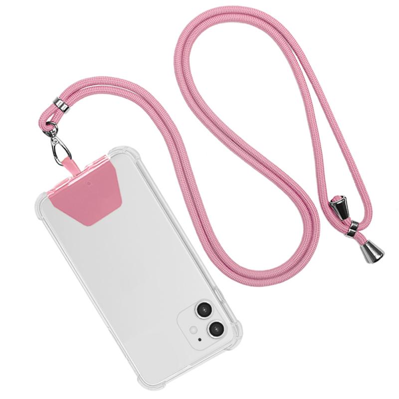 Universele Mobiele Telefoon Siliconen Case Shell Patch Lanyard Afneembare Verstelbare Nylon Hals Lanyard Pols Touw Veiligheid Anti-Verloren: 02 pink