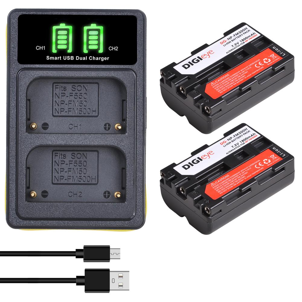 Batterie NPFM500H + double chargeur LED pour Sony Alpha a68, a77II, NP-FM500H, A58, A100, A200, A560, A580, SLT-A57, SLT-A700
