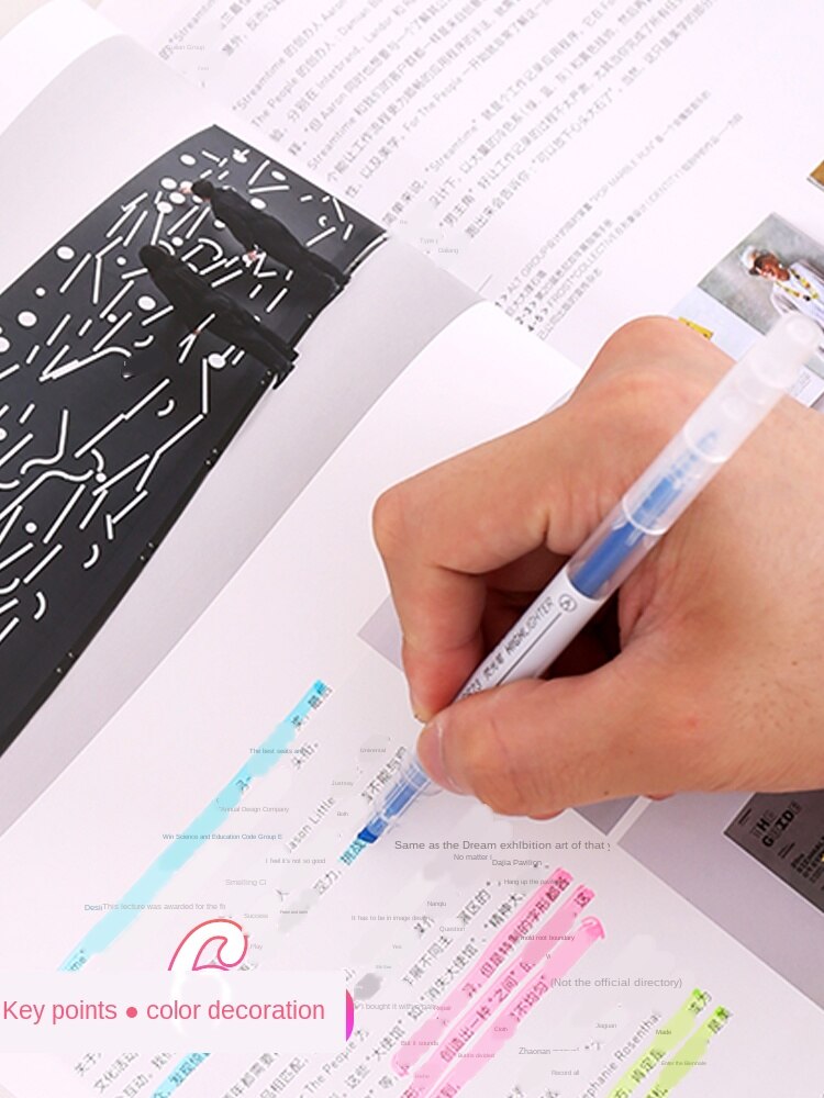 Markeerstift fluorescerende stift dubbelzijdige kleurstift snoepkleurige notities zaklamp penselen 6- pack