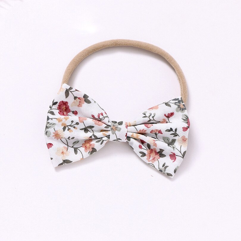 Newborn Polyester Headbands Baby Girls Bow Small Floral Headband Infant Elastic Nylon Hair Band Headwear Kids Hair Accessories: White