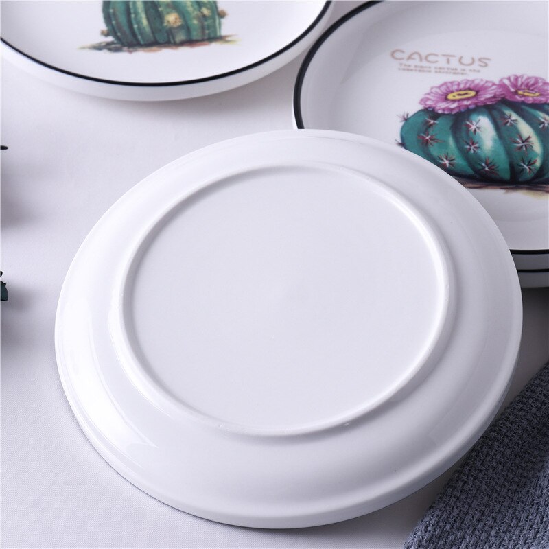 (4pcs) 8 inch Cactus Bone China Plate Tableware Dinner Salad Plates