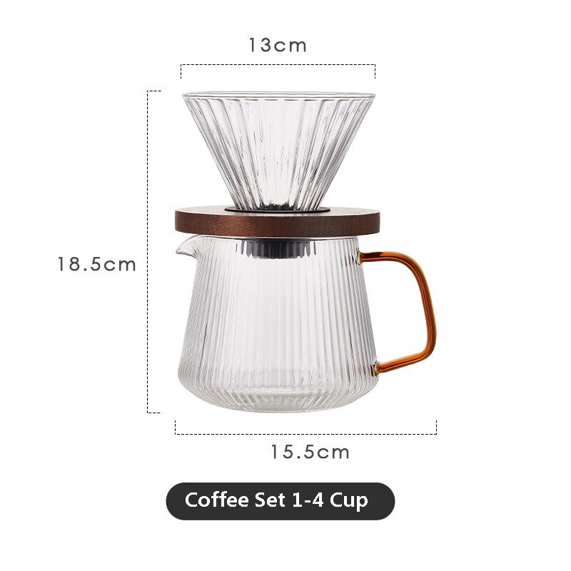 Glass Coffee Pot Hand Brewed Drip Pour Over Coffee Filter Holder Rack Coffee Filter Hand Brewed Coffee Filter Set: Coffee Set 1-4 cup