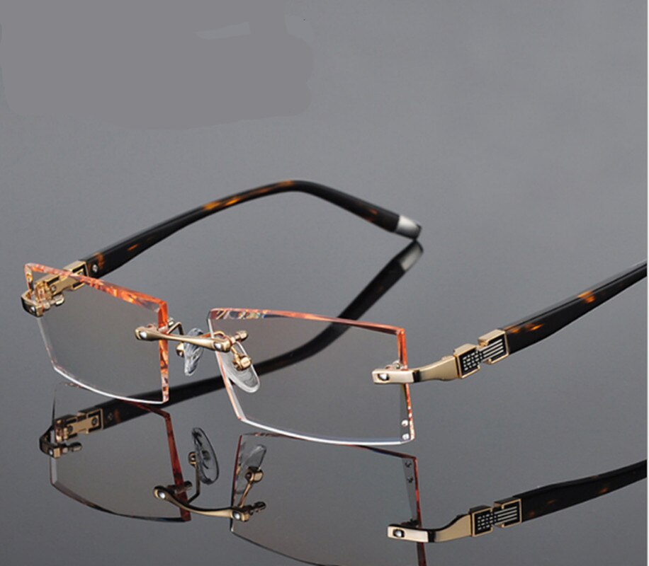 Ultralight Men Rimless Eyeglass Frames Myopia Spectacles Gradient Diamond Trimming Glasses Frames Prescription Optical Eyewear