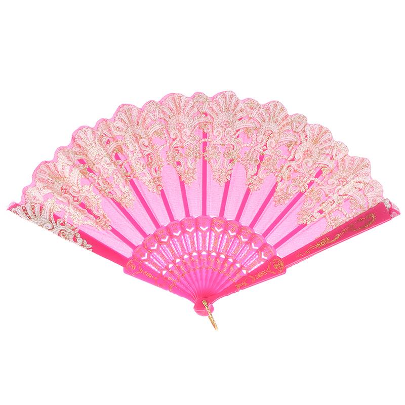 Spaanse Stijl Dance Party Fan Bruiloft Zijde Kant Fan Vouwen Held Bloem Fan: pink