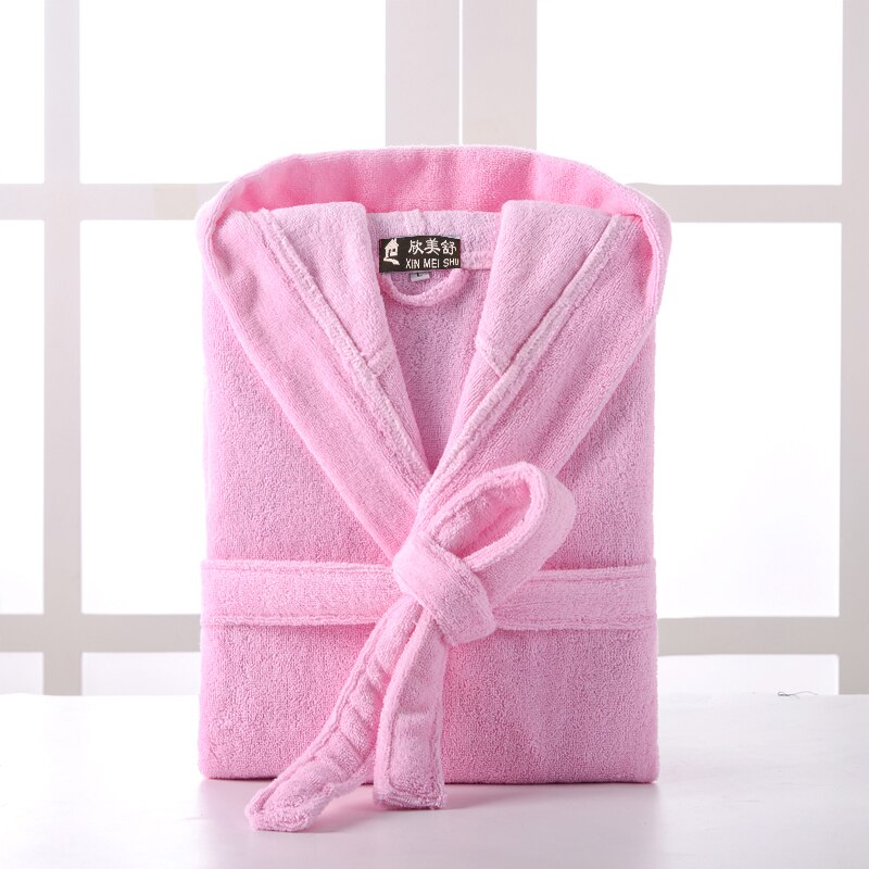 Hooded Bathrobe Men 100% Cotton Long Terry Towel Big and Tall Towel Bathrobe Male Terry Cloth Bath Robe Sleeping Dressing Gown: Pink / XL(180-190cm)