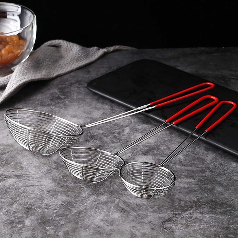 Colador de araña de acero inoxidable, cuchara pequeña para Skimmer, olla , tortelini, albóndiga, té y café, hierbas aromáticas, 1 ud.