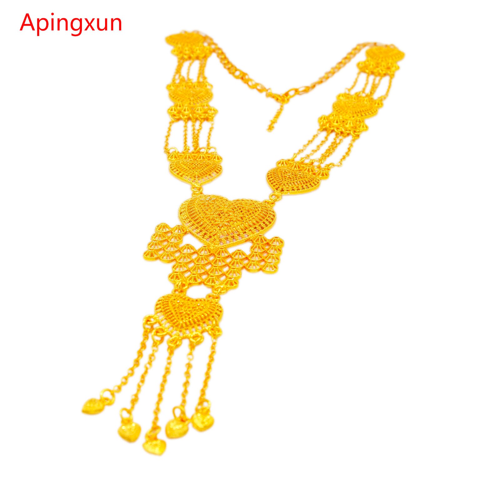 Apingxun 24K Gold Kleur Tassles Ketting &amp; Oorbellen Sieraden Set Afrikaanse Australische Vrouwen Bridal Wedding Charm Sieraden
