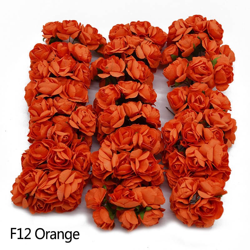 3cm 72PCS Artificial Flowers Paper Flower Head Bouquet DIY Craft Wreath Scrapbooking Flower Wedding Decoration Party Supplies: F12 Orange