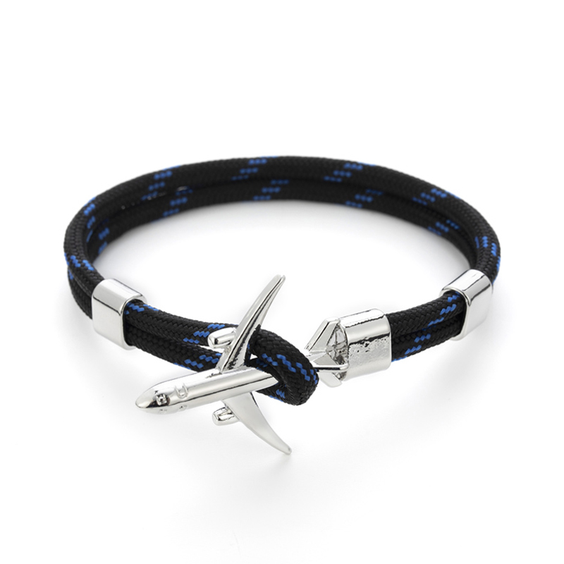 20 farben Silber Anker Armbänder Männer Frauen Charme Seil Kette Paar Armband Metall Flugzeug Leder Haken Homme Schmuck: FS-12