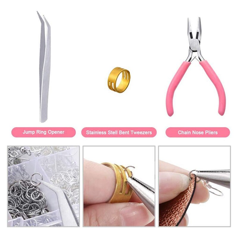 1553Pcs Earring Accessories Five-Color Single Circle DIY Jewelry Material to Send Cardboard with Pliers Tweezers Tool