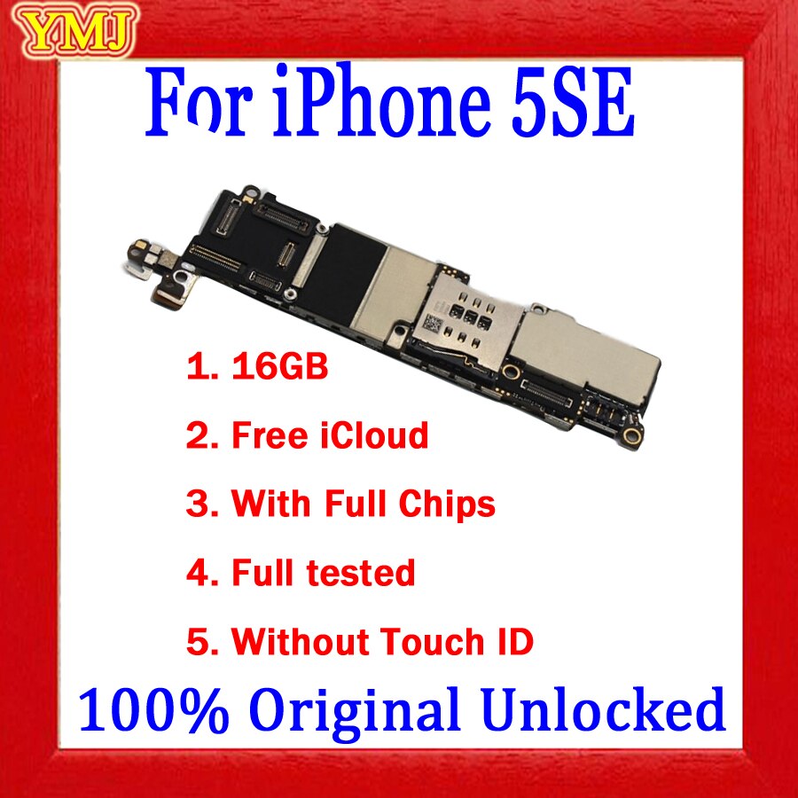 Factory unlocked for iphone SE Motherboard with Touch ID/Without Touch ID 100% Original for iphone SE Mainboard with Full Chips: 64GB Gold