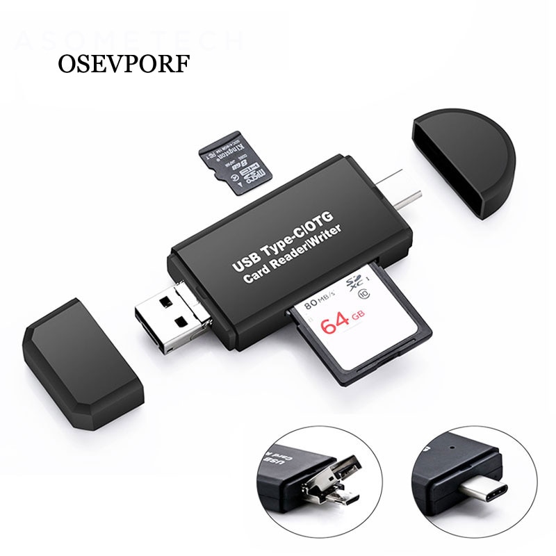 Type C & Micro Usb & Usb 3 In 1 Otg Kaartlezer High-Speed Usb 2.0 Universal Otg tf/Sd Voor Type-C Usbc Computer Uitbreiding Header